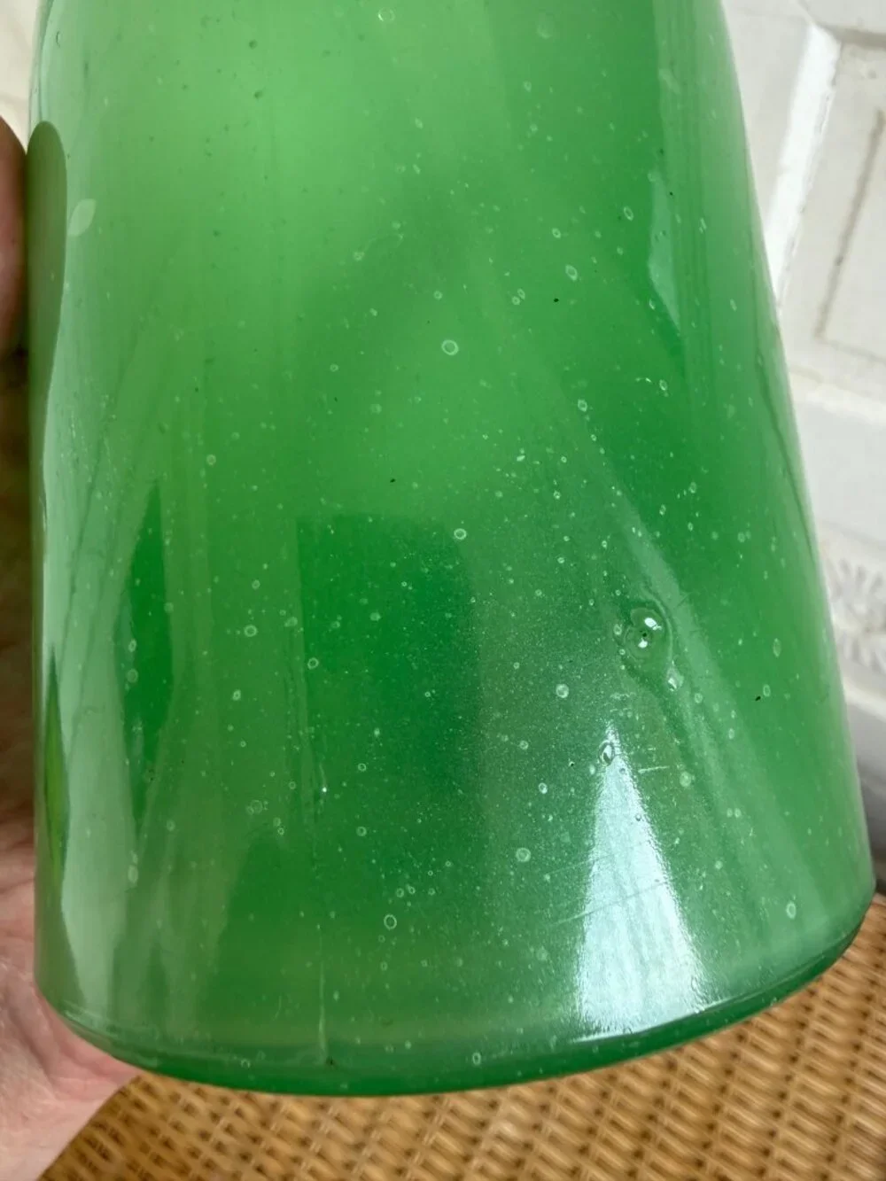 Vintage 50's Jadeite Opaque Green Glass Old Bottle/ Vase Flower Plant Decor